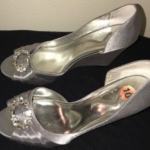 W Size 10 Sliver Peep Toe Wedge Heels (Worn Once)